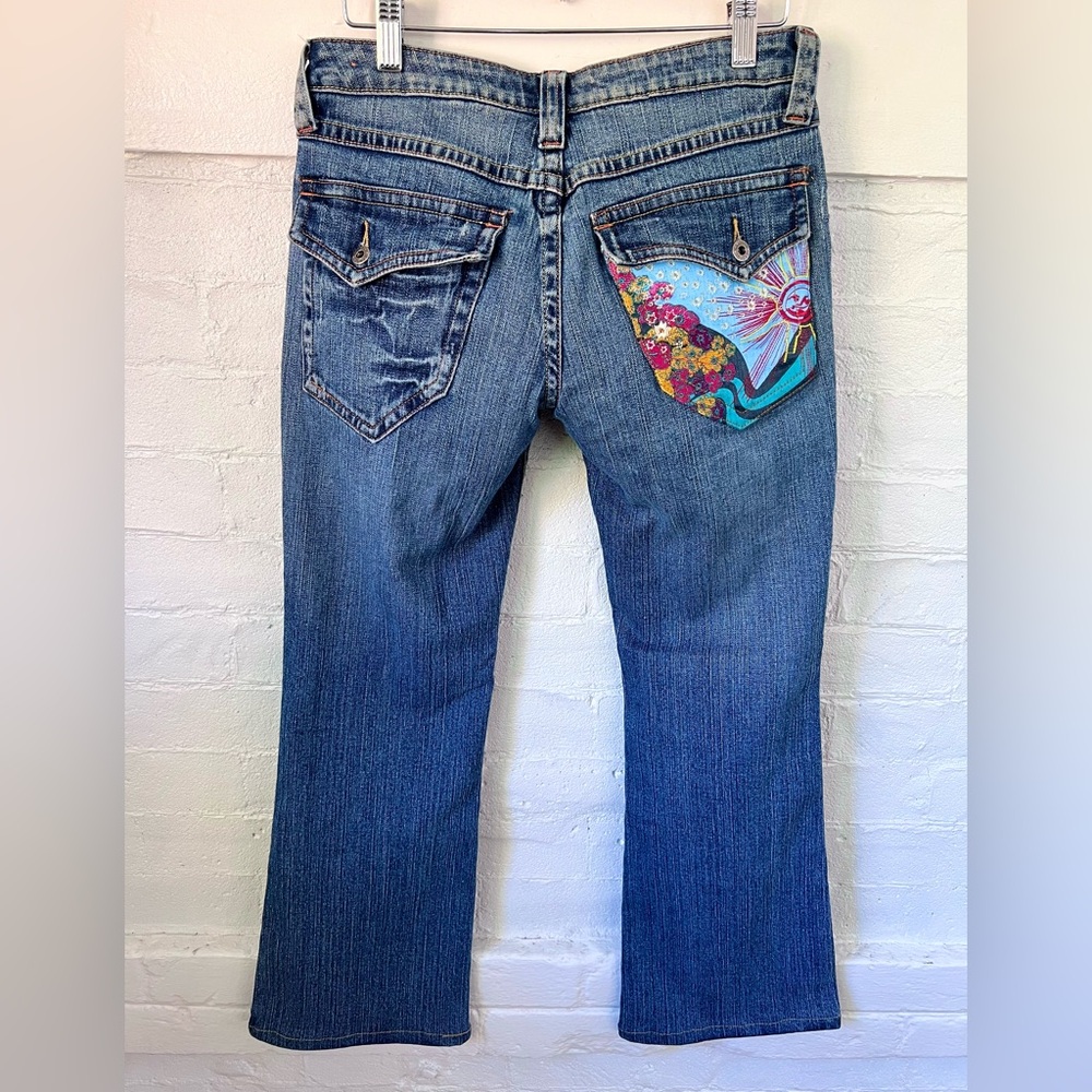 Vintage Y2K Zana Di  Embroidered Low Rise Jeans Sunshine Floral Medium Wash Sz 7